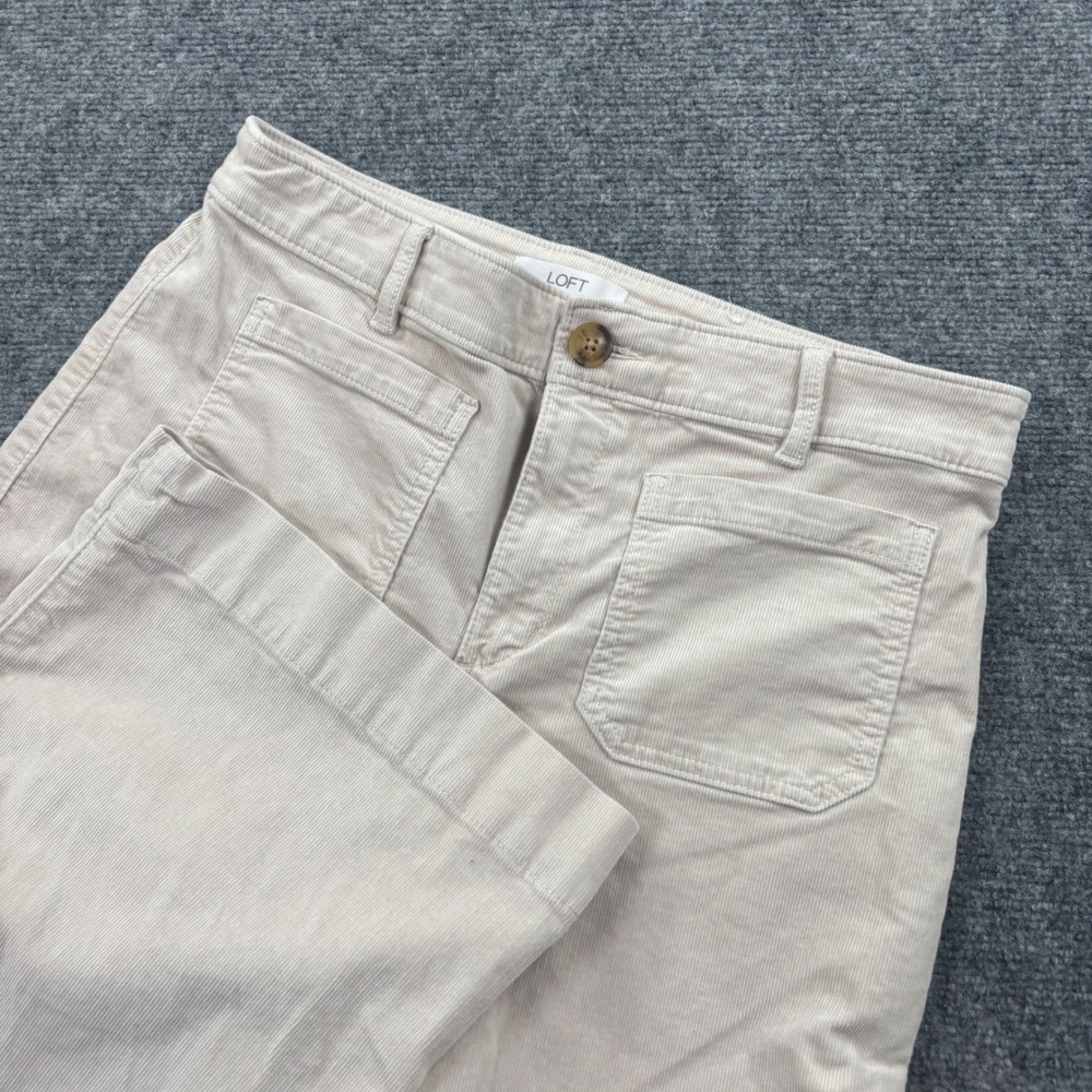 LOFT Corduroy Pants 8 Beige High Rise Wide Leg‎ Patch Pocket Womens